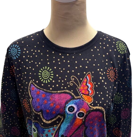 Vintage Y2K Laurel Burch Black Dog Butterfly Dot Top XXL - Picture 7 of 9